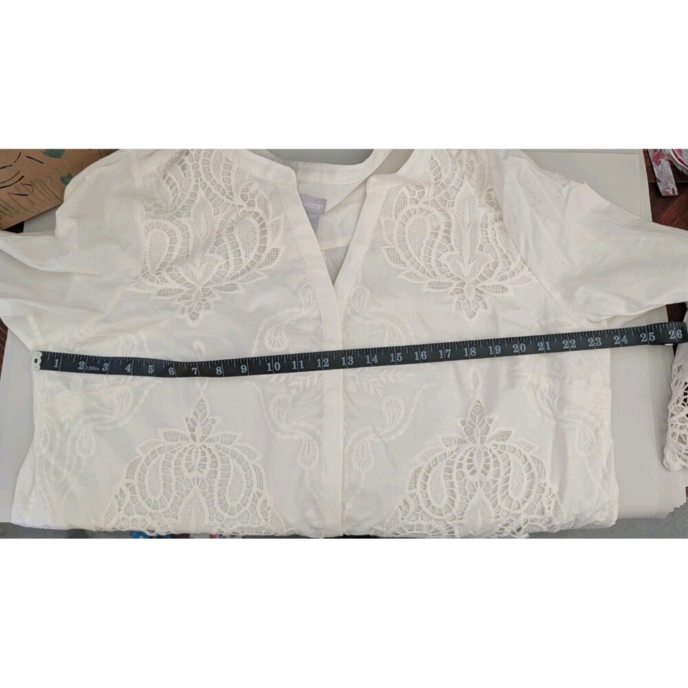 NWT Chicos Cotton Button Down Blouse Womens Sz 3 16/18 Lace Flare Sleeve Peasant - Picture 14 of 16